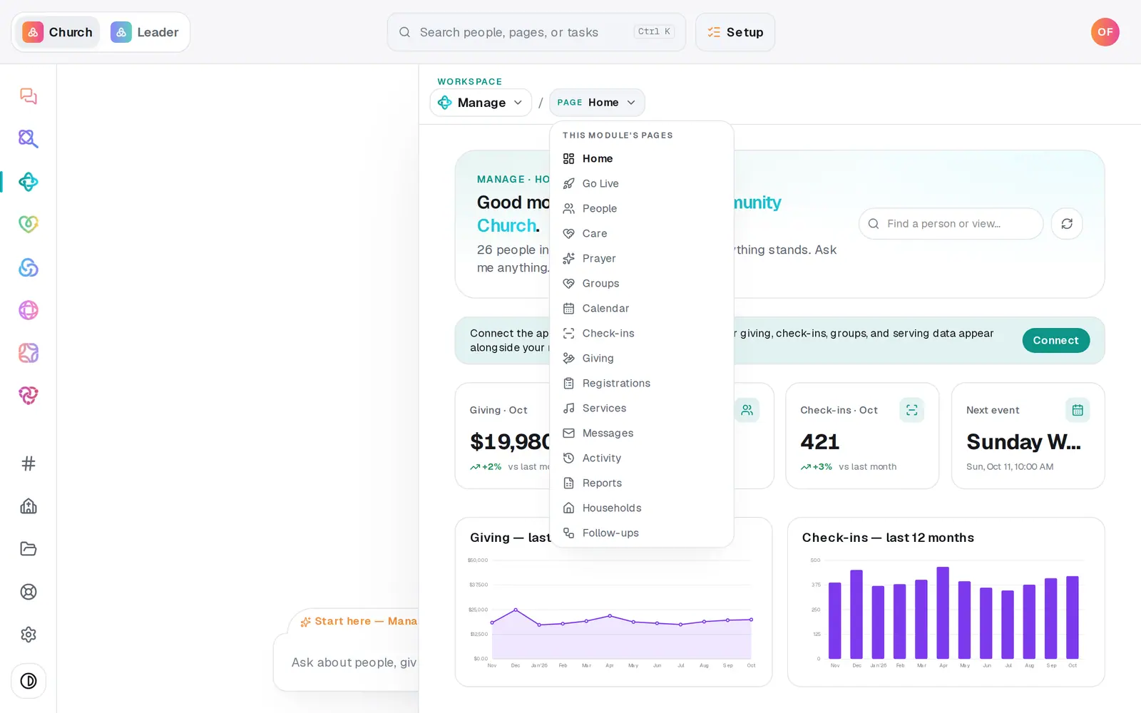 Open **Manage** and choose **Go Live** from the page menu