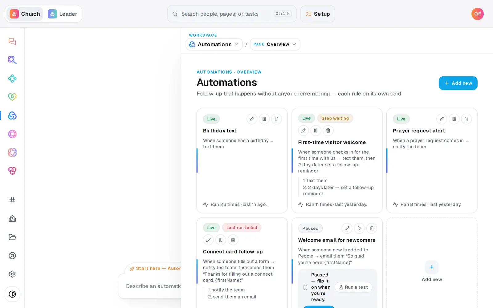In **Automations**, press **Add new**