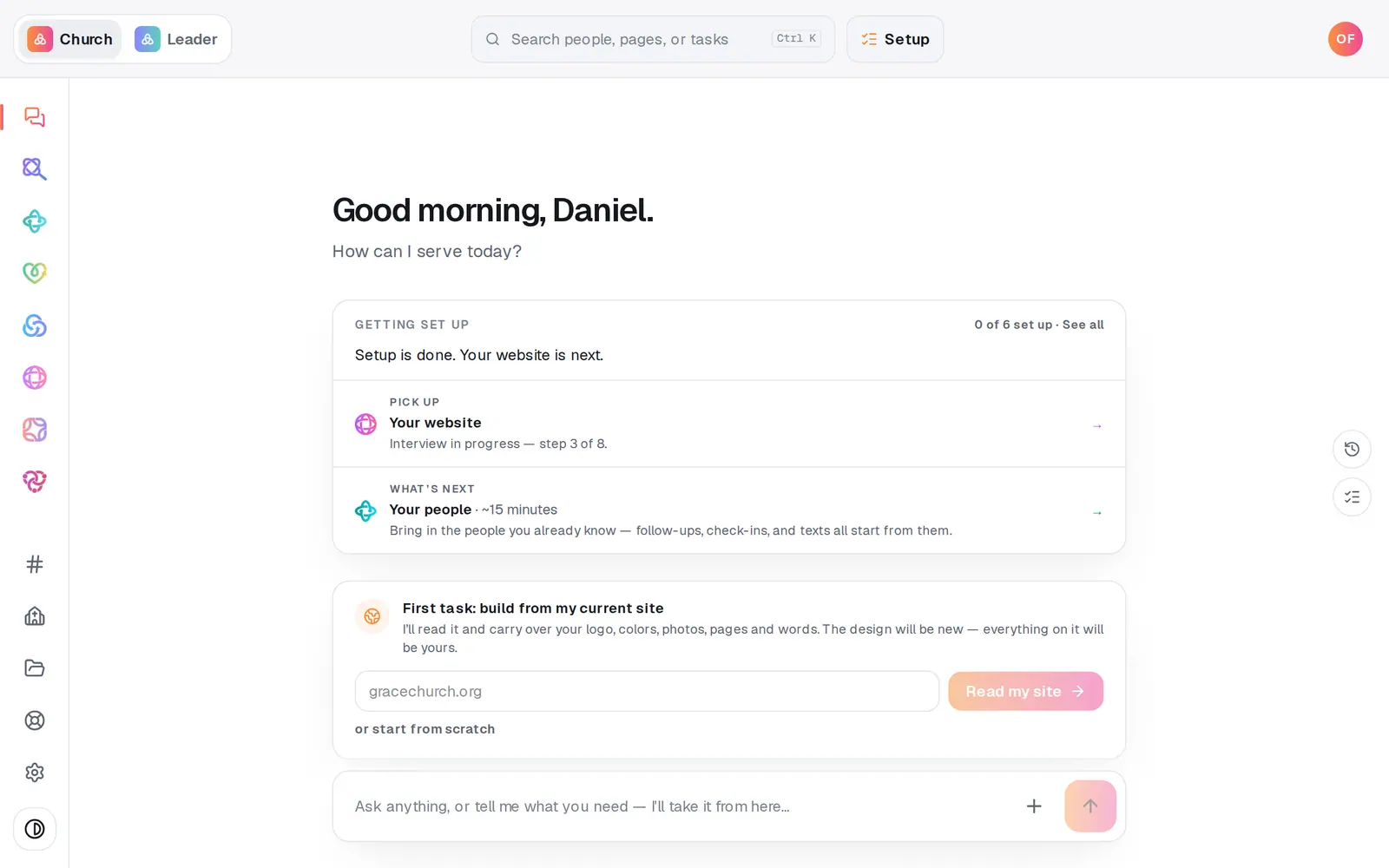 Find **Getting set up** under your greeting on Home