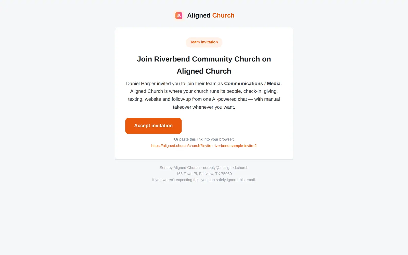 Open the invitation and press **Accept invitation**