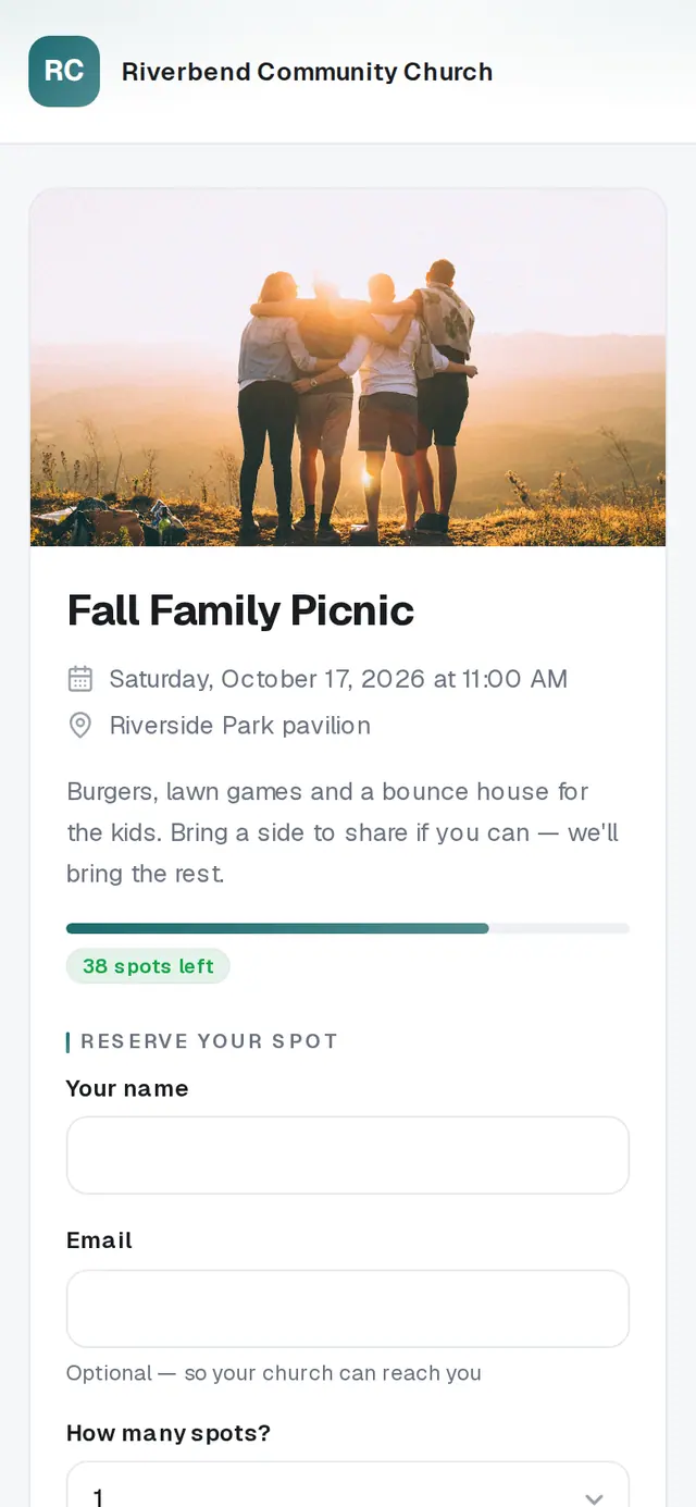 Open the sign-up link your church shared