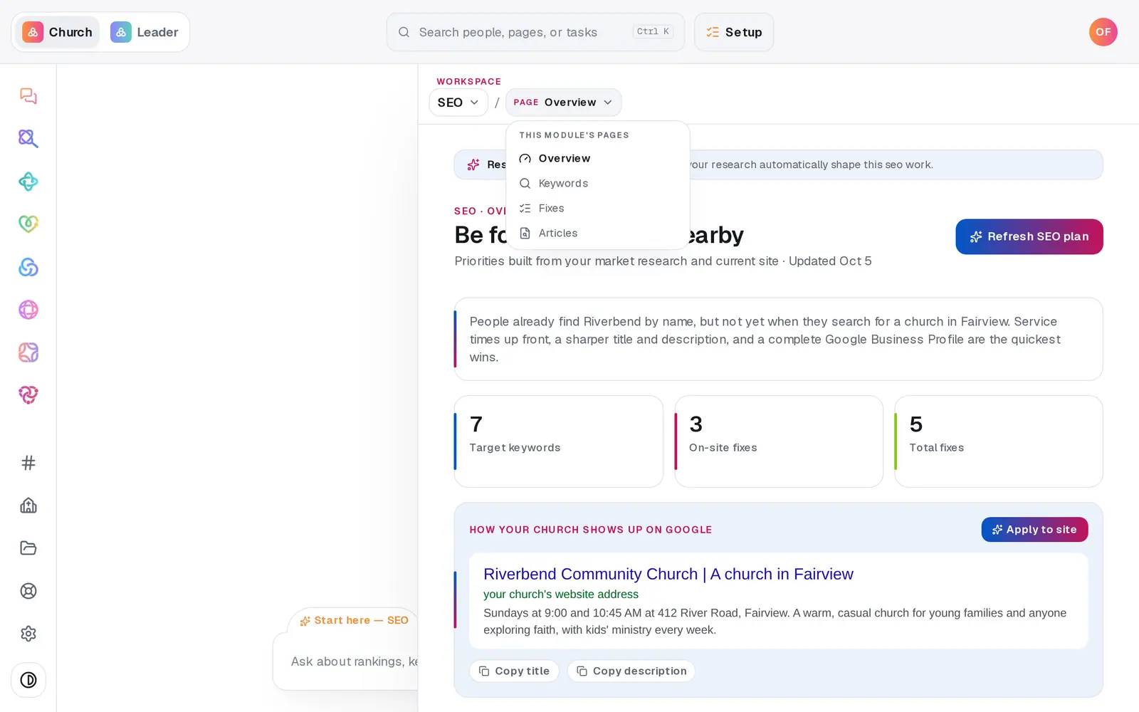 In **SEO**, open **Articles** from the page menu
