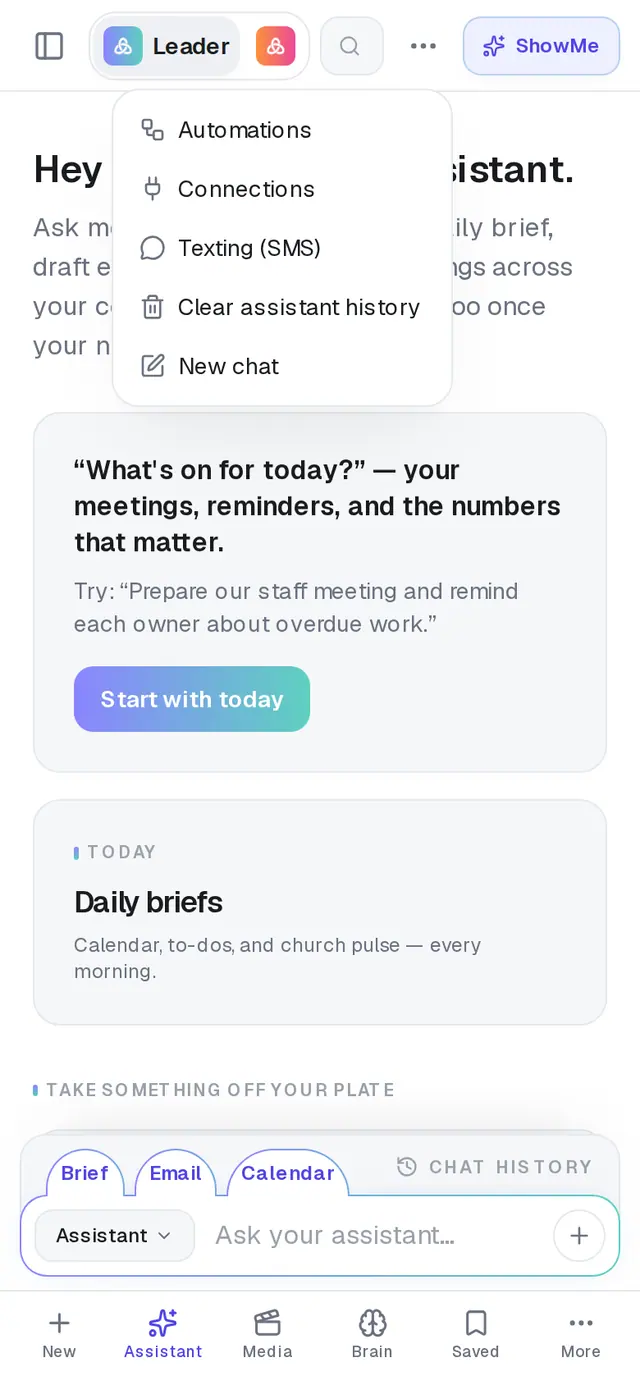 In the Assistant, tap **⋯** and choose **Connections**